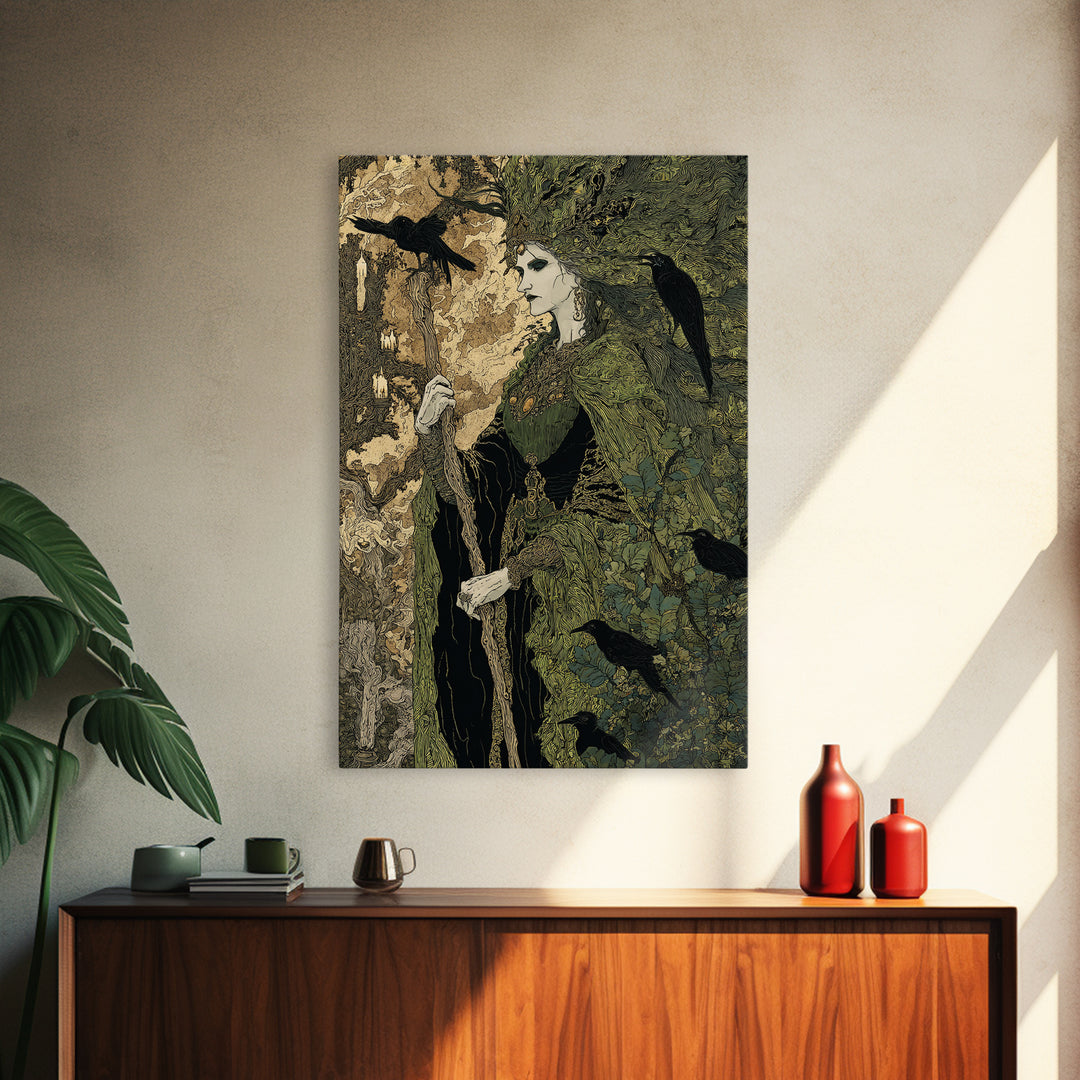 The Swamp Witch, Stained Glass Gothic Art, Vertical Wall Art, Dark Fantasy Wall Art, Canvas Print, Halloween Wall Art
