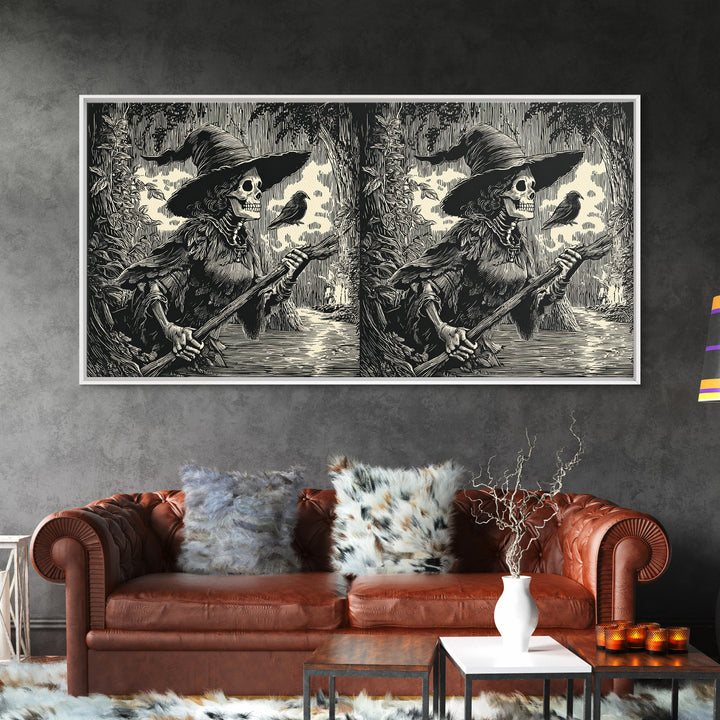 The Swamp Witch, Macabre Folk Print Art, Wide Panoramic Art, Dark Fantasy Wall Art, Canvas Print, Halloween Wall Art