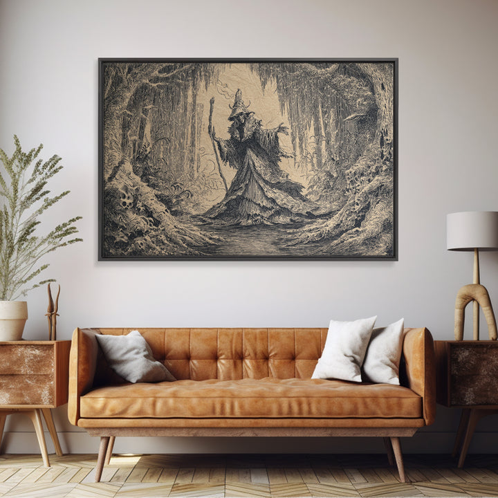 The Swamp Witch, Victorian Macabre Art, Landscape Wall Art, Macabre Wall Art, Framed Canvas Print, Halloween Wall Art, Horror Wall Art