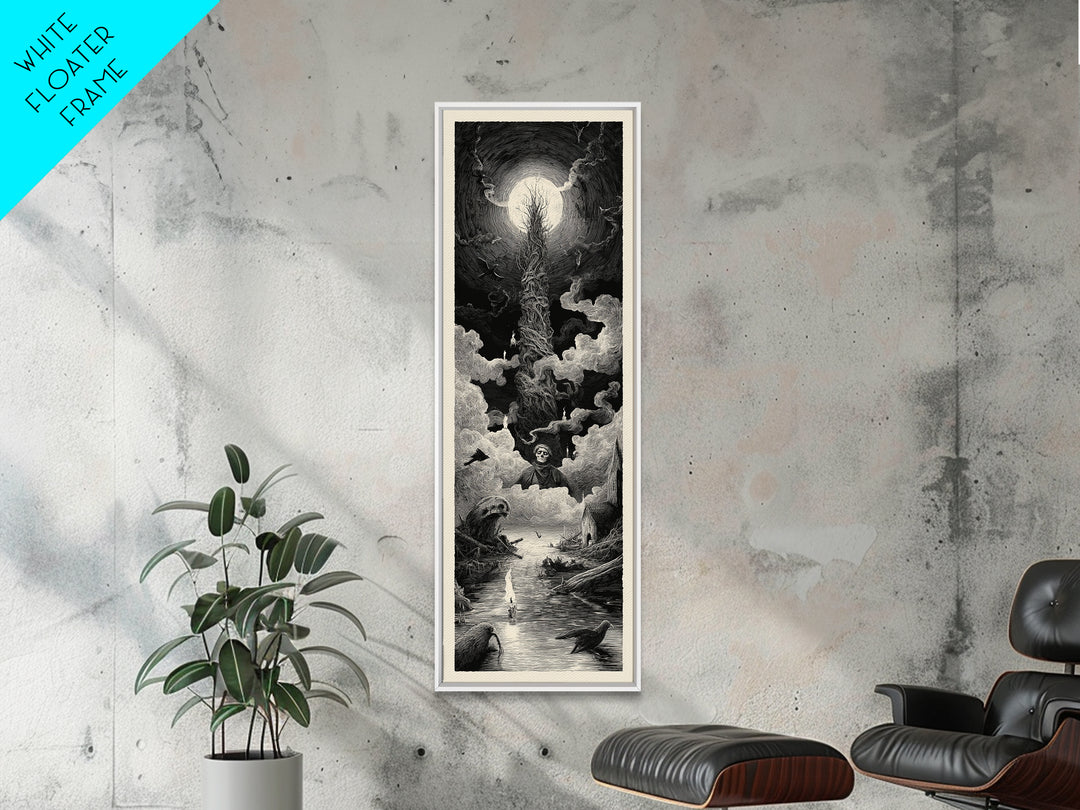 The Bog Mummy, Gothic Engraving Art, Tall Narrow Wall Art, Macabre Wall Art, Canvas Print, Halloween Wall Art, Dark Fantasy Art