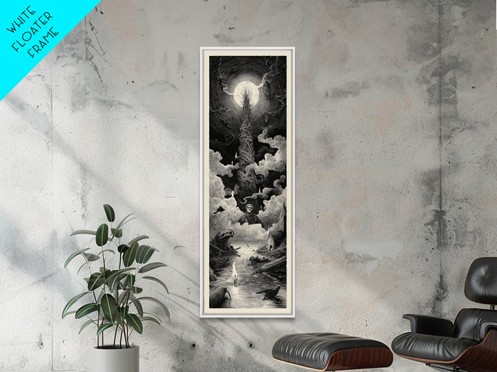 The Bog Mummy, Gothic Engraving Art, Tall Narrow Wall Art, Macabre Wall Art, Canvas Print, Halloween Wall Art, Dark Fantasy Art