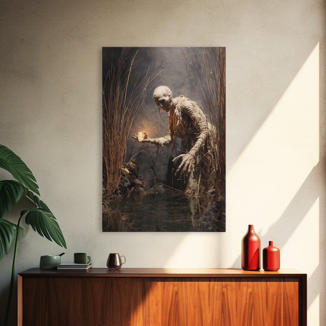 The Bog Mummy, Dark Renaissance Art, Vertical Wall Art, Dark Fantasy Wall Art, Canvas Print, Halloween Wall Art, Dark Fantasy Art
