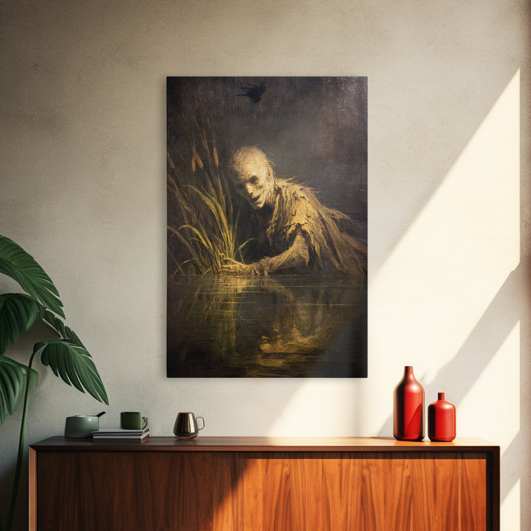 The Bog Mummy, Dark Romantic Horror Art, Vertical Wall Art, Dark Fantasy Wall Art, Canvas Print, Halloween Wall Art, Spooky Wall Decor