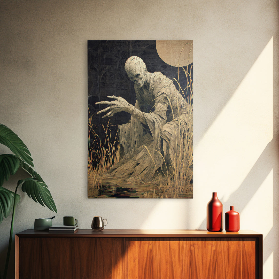 The Bog Mummy, Visionary Gothic Art, Vertical Wall Art, Macabre Wall Art, Framed Canvas Print, Halloween Wall Art, Horror Wall Art
