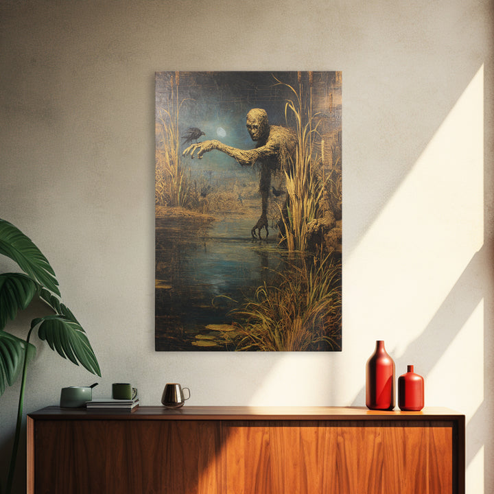 The Bog Mummy, Ornate Symbolist Art, Vertical Wall Art, Dark Halloween Decor, Framed Canvas Print, Halloween Wall Art