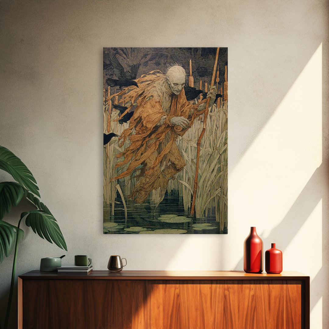 The Bog Mummy, Decadent Gothic Art, Vertical Wall Art, Dark Fantasy Wall Art, Framed Canvas Print, Halloween Wall Art