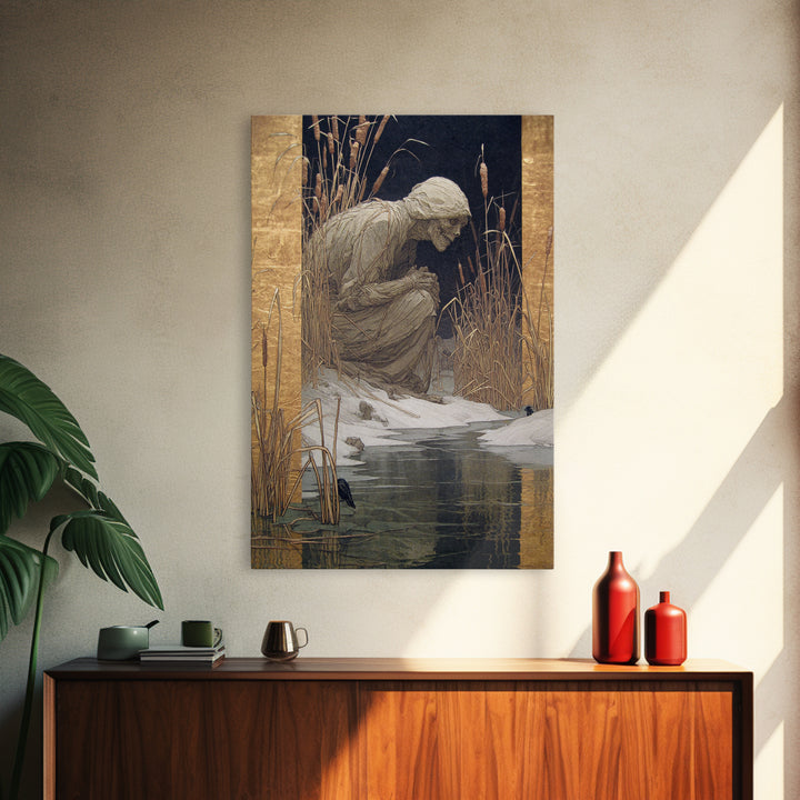The Bog Mummy, Symbolist Death Art, Vertical Wall Art, Macabre Wall Art, Canvas Print, Halloween Wall Art, Halloween Decor