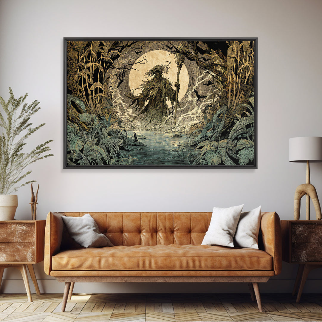 The Bog Mummy, Gothic Storybook Art, Landscape Wall Art, Dark Halloween Decor, Framed Canvas Print, Halloween Wall Art