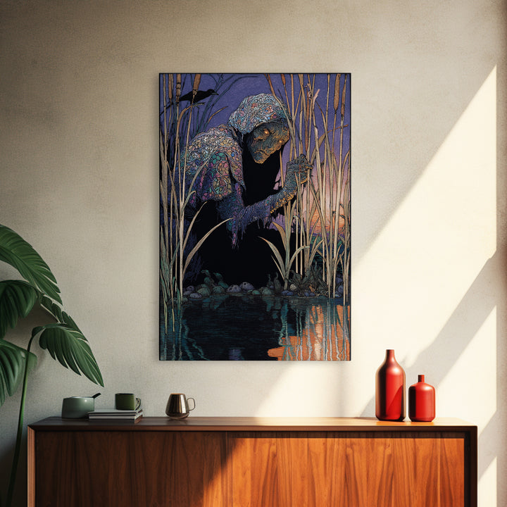 The Bog Mummy, Stained Glass Gothic Art, Vertical Wall Art, Gothic Horror Wall Art, Framed Canvas Print, Halloween Wall Art