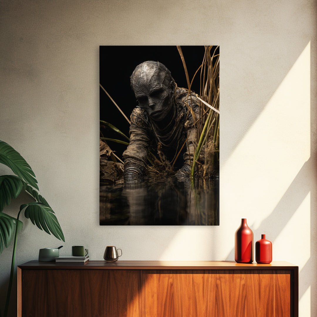 The Bog Mummy, Biomechanical Horror Art, Vertical Wall Art, Macabre Wall Art, Canvas Print, Halloween Wall Art, Halloween Decor