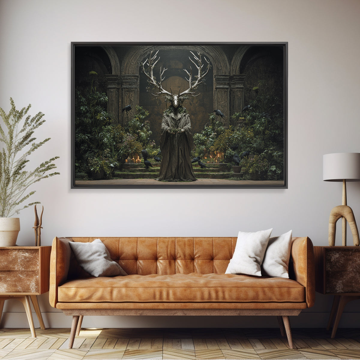 The Antlered Forest Spirit, Medieval Grotesque Art, Landscape Wall Art, Dark Halloween Decor, Canvas Print, Halloween Wall Art