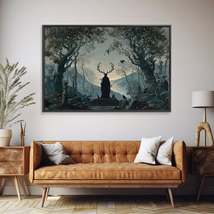 The Antlered Forest Spirit, Romantic Gothic Landscape, Landscape Wall Art, Gothic Horror Wall Art, Canvas Print, Dark Fantasy Art