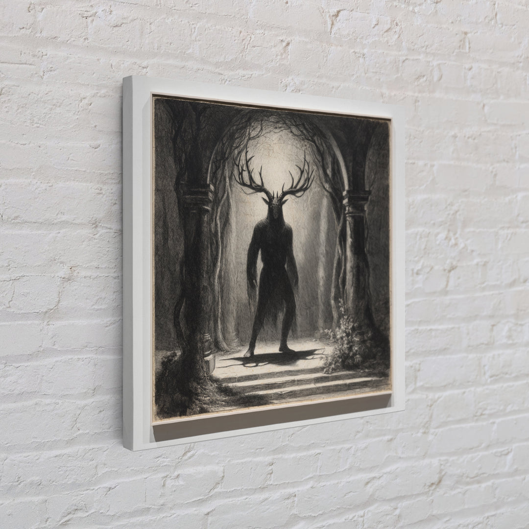 The Antlered Forest Spirit, Symbolist Dream Art, Square Wall Art, Macabre Wall Art, Canvas Print, Halloween Wall Art