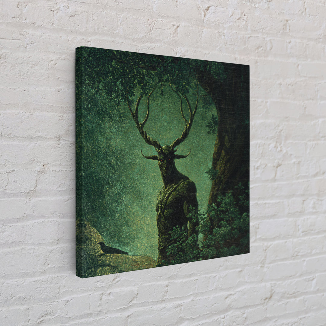 The Antlered Forest Spirit, Dark Symbolist Art, Square Wall Art, Macabre Wall Art, Canvas Print, Halloween Wall Art