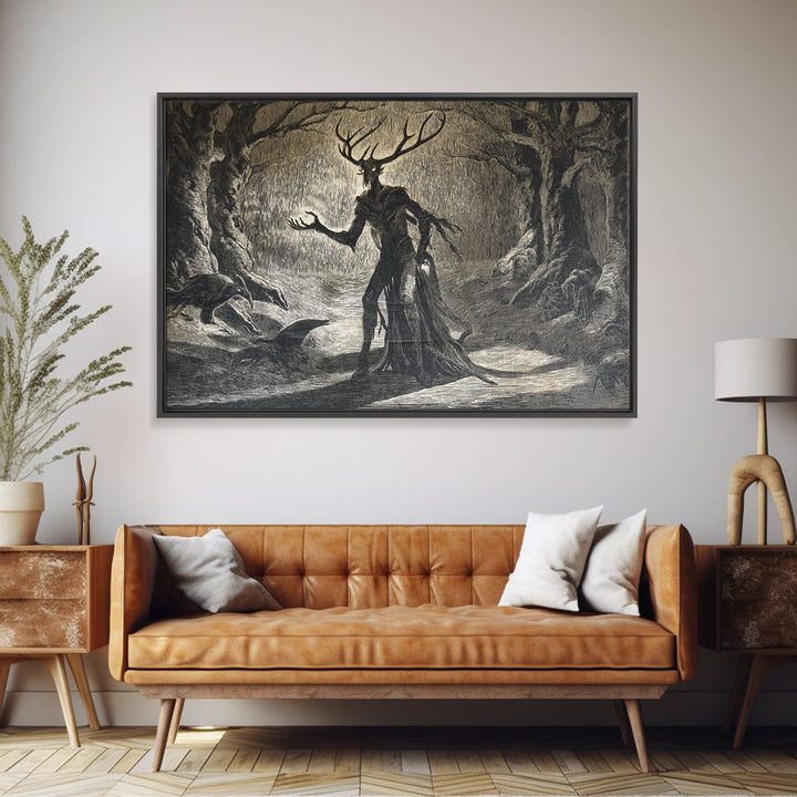 The Antlered Forest Spirit, Expressionist Nightmare Art, Landscape Wall Art, Dark Fantasy Wall Art, Canvas Print, Halloween Wall Art