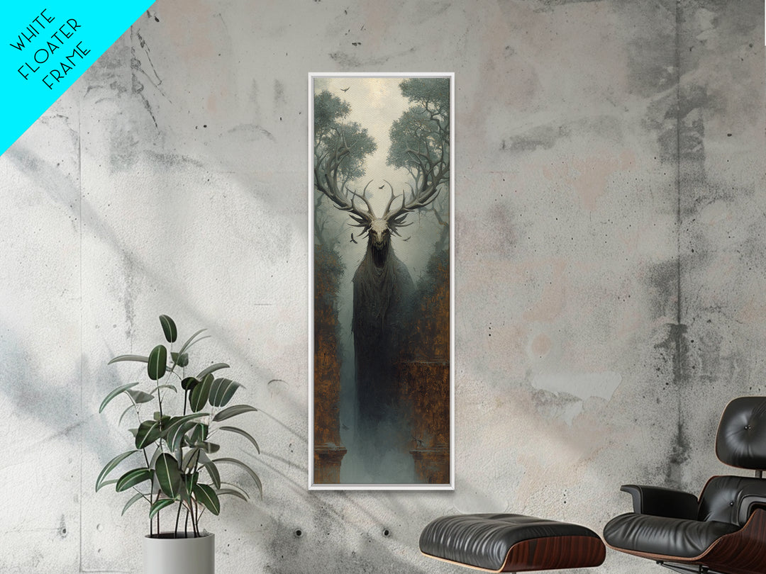 The Antlered Forest Spirit, Surreal Apocalyptic Art, Tall Narrow Wall Art, Gothic Horror Wall Art, Canvas Print, Halloween Wall Art