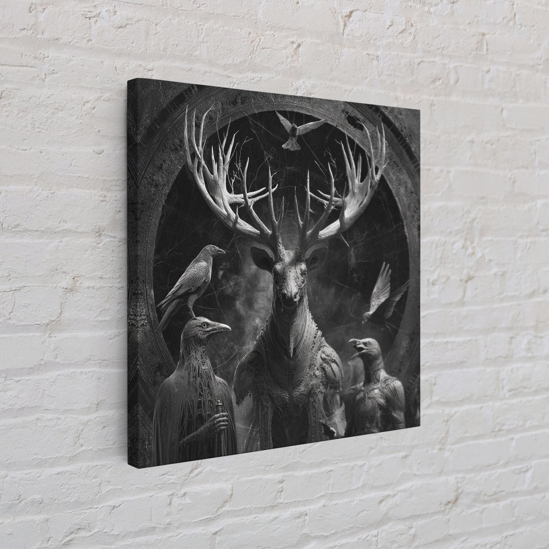 The Antlered Forest Spirit, Biomechanical Horror Art, Square Wall Art, Gothic Horror Wall Art, Canvas Print, Halloween Wall Art