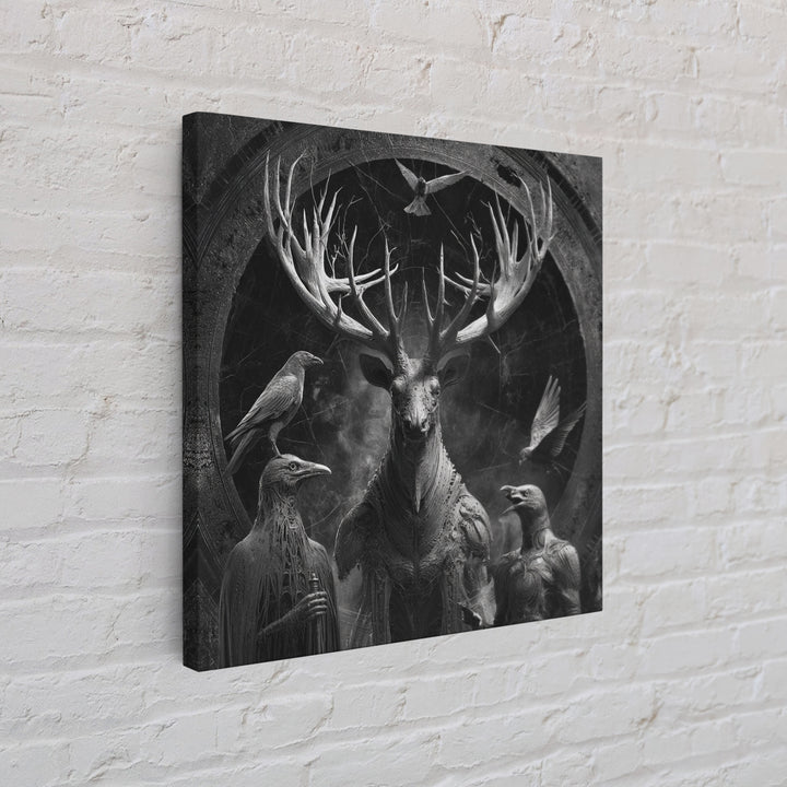 The Antlered Forest Spirit, Biomechanical Horror Art, Square Wall Art, Gothic Horror Wall Art, Canvas Print, Halloween Wall Art