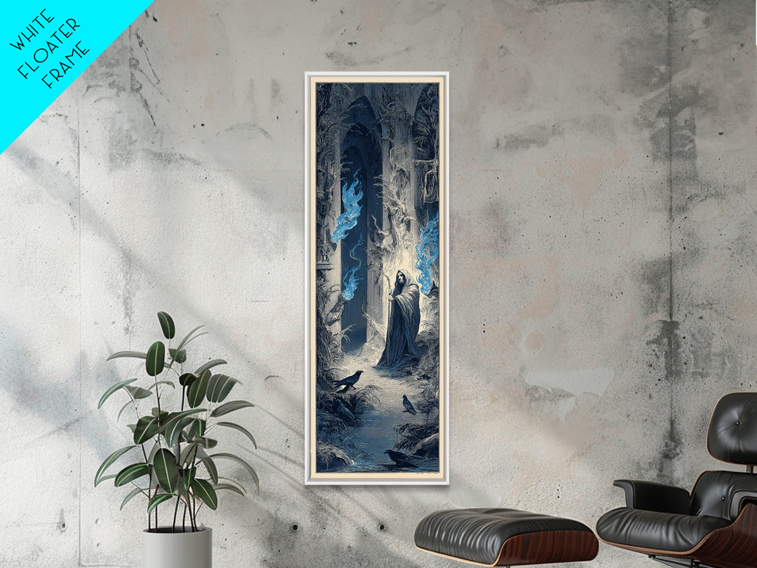 The Will-O'-The-Wisp Shepherd, Gothic Engraving Art, Tall Narrow Wall Art, Macabre Wall Art, Framed Canvas Print, Halloween Wall Art