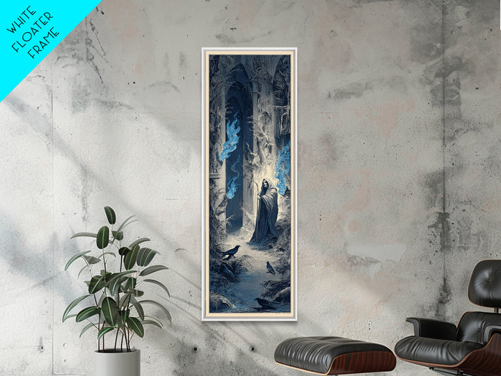 The Will-O'-The-Wisp Shepherd, Gothic Engraving Art, Tall Narrow Wall Art, Macabre Wall Art, Framed Canvas Print, Halloween Wall Art