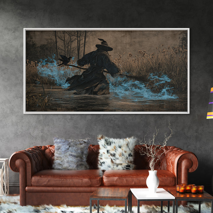 The Will-O'-The-Wisp Shepherd, Northern Renaissance Horror, Wide Panoramic Art, Dark Halloween Decor, Canvas Print