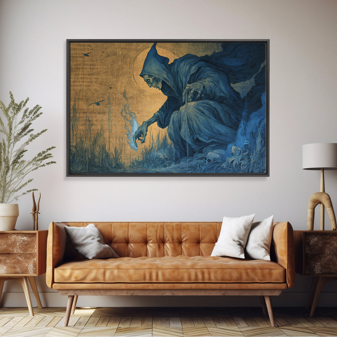 The Will-O'-The-Wisp Shepherd, Dark Renaissance Art, Landscape Wall Art, Dark Fantasy Wall Art, Framed Canvas Print