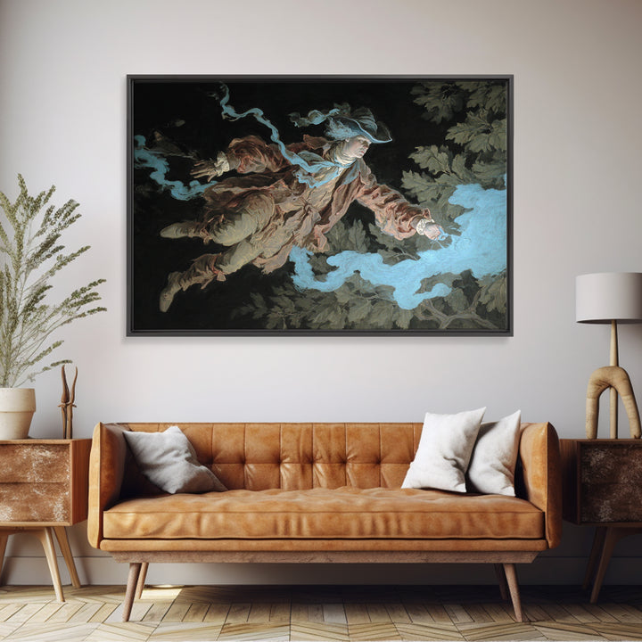 The Will-O'-The-Wisp Shepherd, Gothic Nightmare Art, Landscape Wall Art, Dark Halloween Decor, Framed Canvas Print, Halloween Wall Art