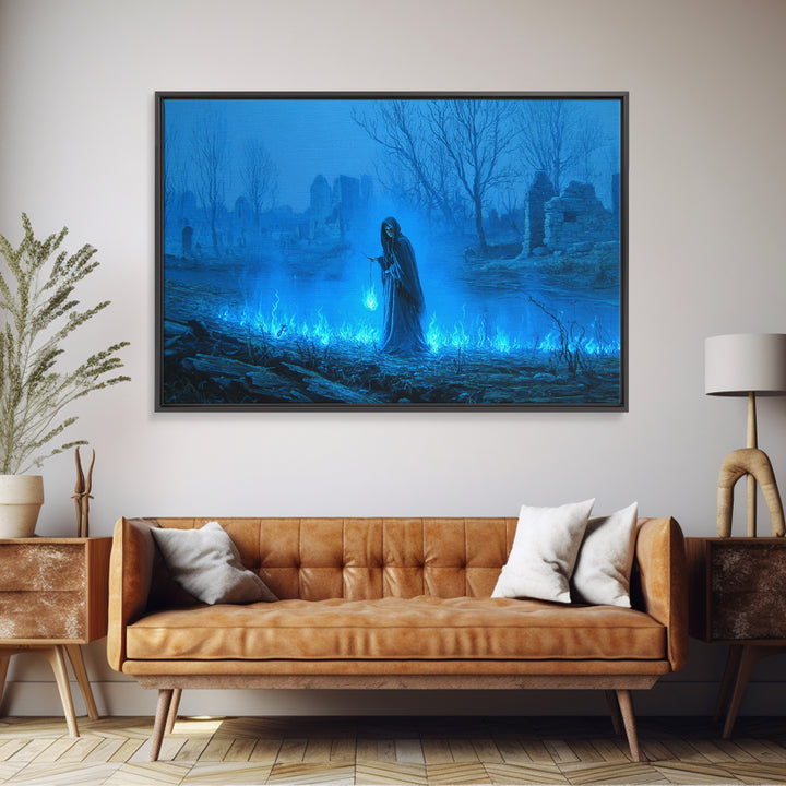 The Will-O'-The-Wisp Shepherd, Romantic Gothic Landscape, Landscape Wall Art, Dark Halloween Decor, Canvas Print, Dark Fantasy Art