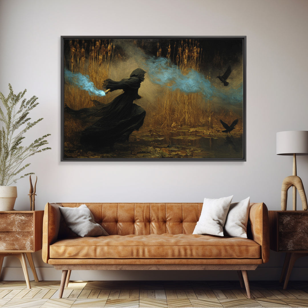 The Will-O'-The-Wisp Shepherd, Symbolist Gothic Landscape, Landscape Wall Art, Gothic Horror Wall Art, Canvas Print, Halloween Wall Art