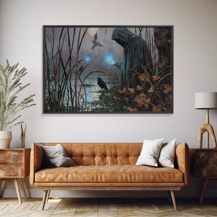 The Will-O'-The-Wisp Shepherd, Ornate Symbolist Art, Landscape Wall Art, Dark Fantasy Wall Art, Canvas Print, Halloween Wall Art