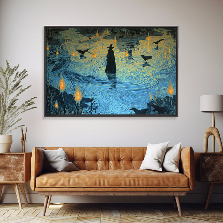 The Will-O'-The-Wisp Shepherd, Expressionist Gothic Art, Landscape Wall Art, Gothic Horror Wall Art, Canvas Print, Halloween Wall Art