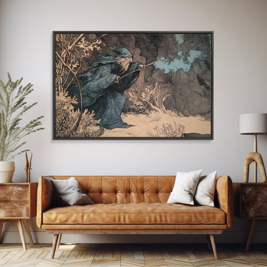 The Will-O'-The-Wisp Shepherd, Gothic Storybook Art, Landscape Wall Art, Dark Halloween Decor, Framed Canvas Print, Spooky Wall Decor