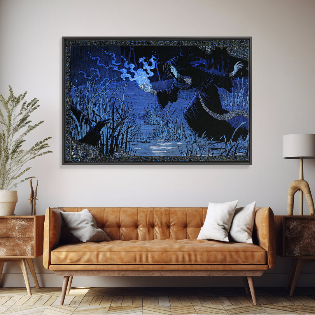 The Will-O'-The-Wisp Shepherd, Stained Glass Gothic Art, Landscape Wall Art, Gothic Horror Wall Art, Framed Canvas Print, Macabre Wall Art