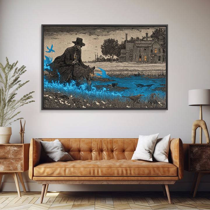 The Will-O'-The-Wisp Shepherd, Victorian Macabre Art, Landscape Wall Art, Dark Fantasy Wall Art, Framed Canvas Print, Halloween Wall Art