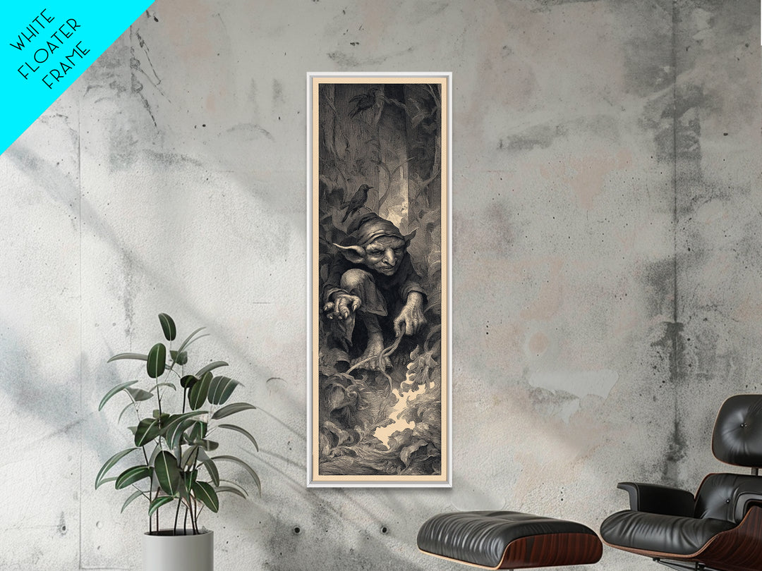 The Pumpkin Patch Goblin, Gothic Engraving Art, Tall Narrow Wall Art, Gothic Horror Wall Art, Framed Canvas Print, Halloween Wall Art