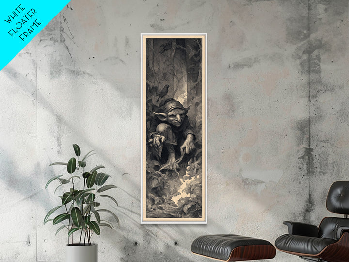 The Pumpkin Patch Goblin, Gothic Engraving Art, Tall Narrow Wall Art, Gothic Horror Wall Art, Framed Canvas Print, Halloween Wall Art