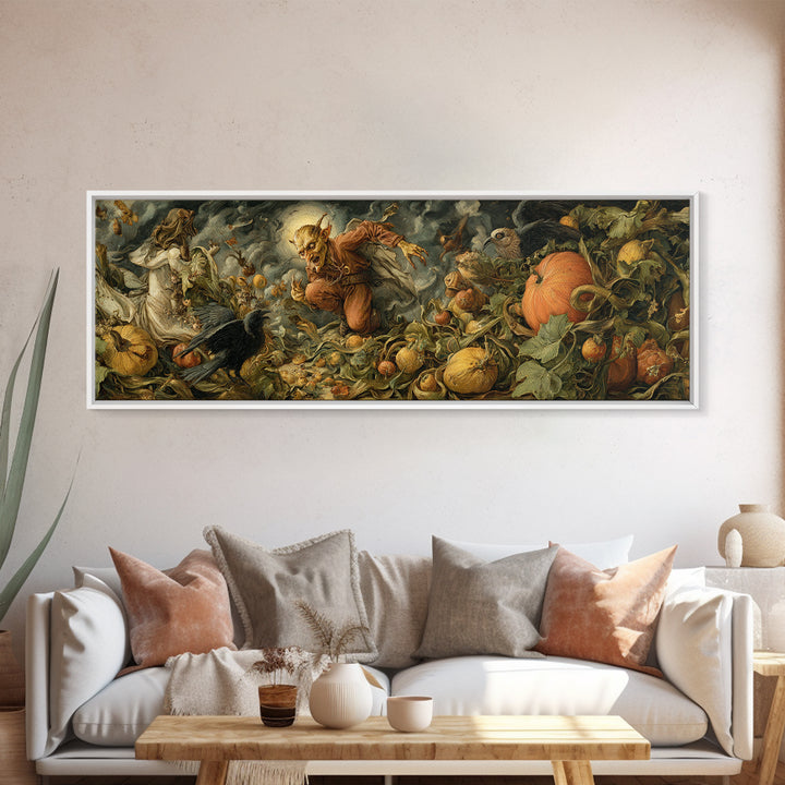 The Pumpkin Patch Goblin, Dark Renaissance Art, Extra Wide Wall Art, Gothic Horror Wall Art, Canvas Print, Halloween Wall Art