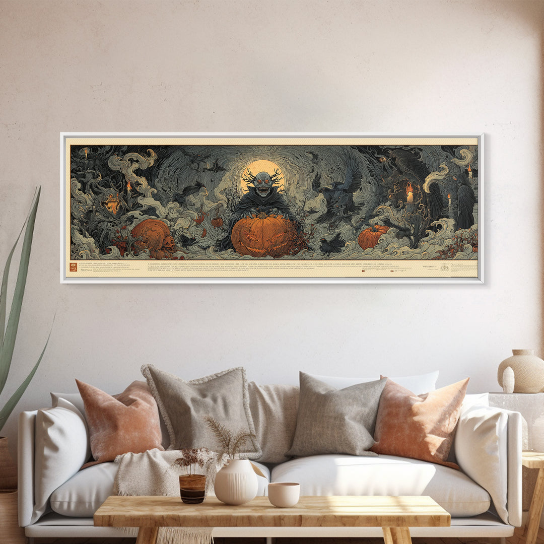 The Pumpkin Patch Goblin, Visionary Gothic Art, Extra Wide Wall Art, Dark Halloween Decor, Canvas Print, Halloween Wall Art