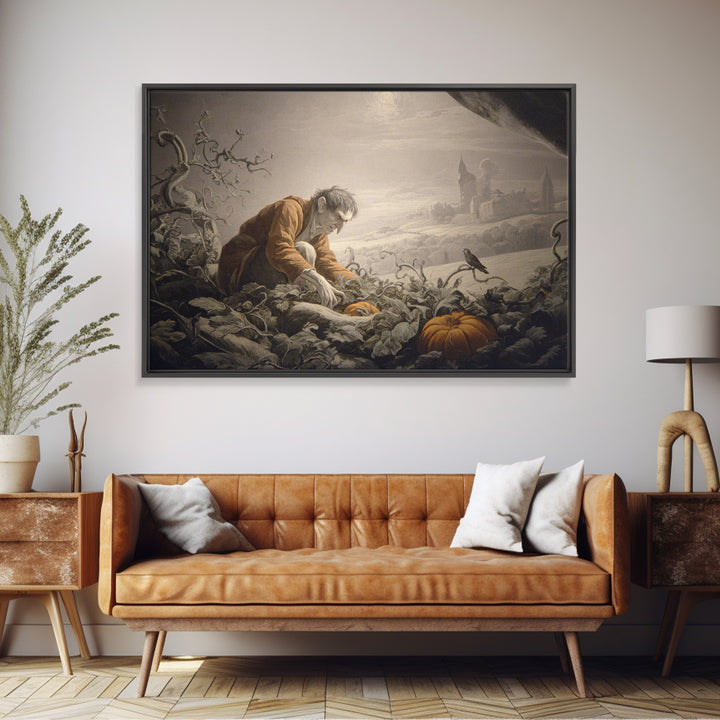 The Pumpkin Patch Goblin, Romantic Gothic Landscape, Landscape Wall Art, Macabre Wall Art, Canvas Print, Halloween Wall Art