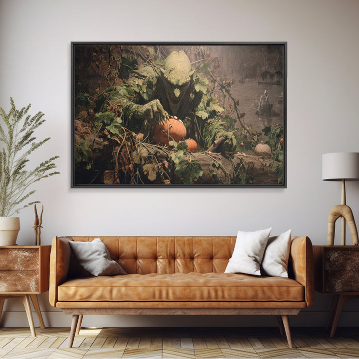 The Pumpkin Patch Goblin, Symbolist Gothic Landscape, Landscape Wall Art, Gothic Horror Wall Art, Canvas Print, Halloween Wall Art
