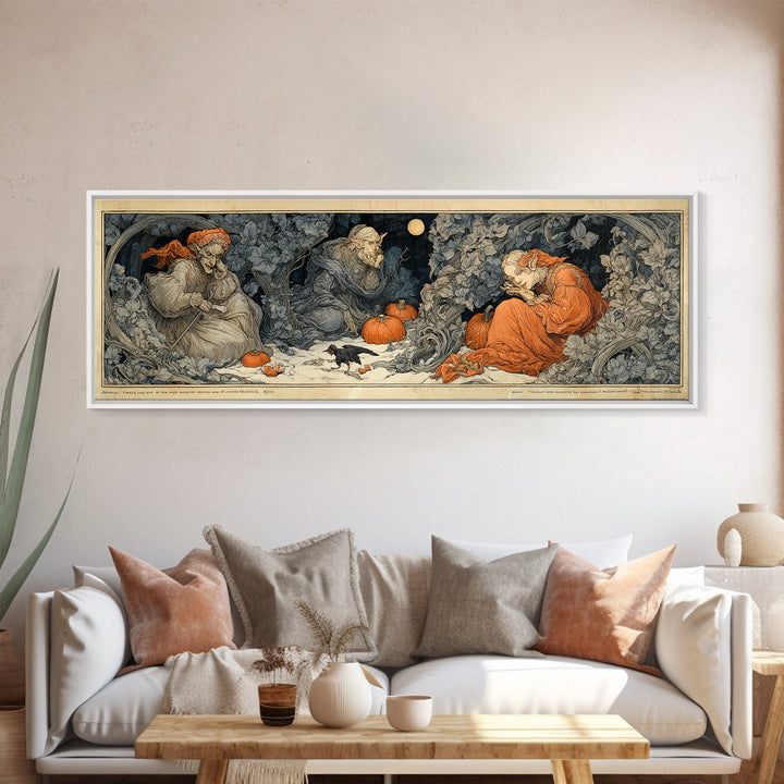 The Pumpkin Patch Goblin, Symbolist Death Art, Extra Wide Wall Art, Macabre Wall Art, Framed Canvas Print, Halloween Wall Art