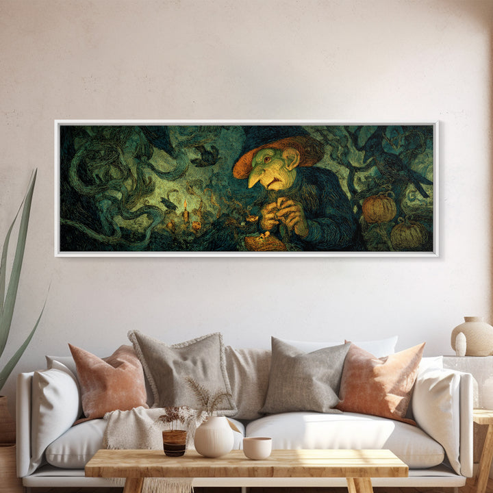 The Pumpkin Patch Goblin, Expressionist Gothic Art, Extra Wide Wall Art, Gothic Horror Wall Art, Framed Canvas Print, Halloween Wall Art