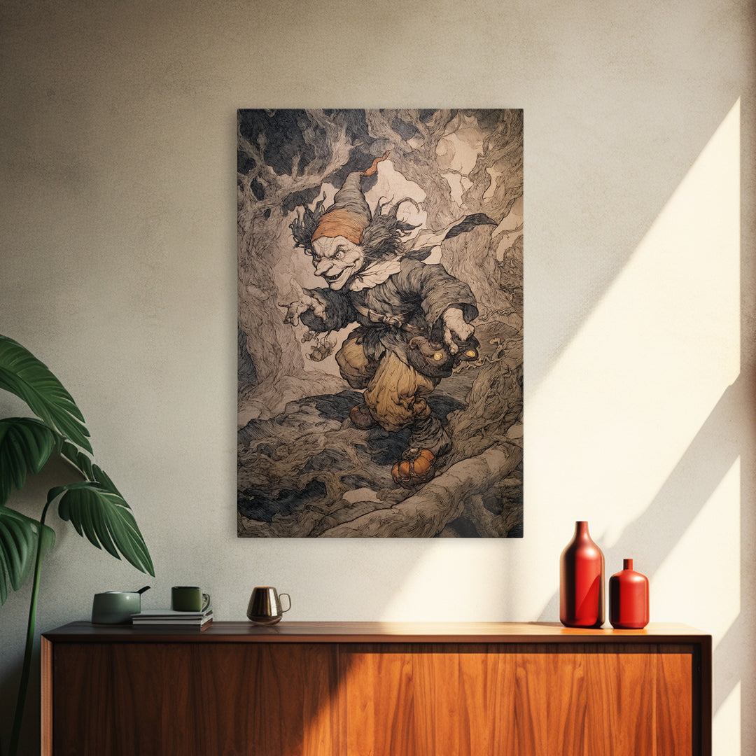 The Pumpkin Patch Goblin, Gothic Storybook Art, Vertical Wall Art, Gothic Horror Wall Art, Canvas Print, Halloween Wall Art