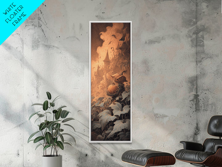 The Pumpkin Patch Goblin, Surreal Apocalyptic Art, Tall Narrow Wall Art, Dark Halloween Decor, Framed Canvas Print