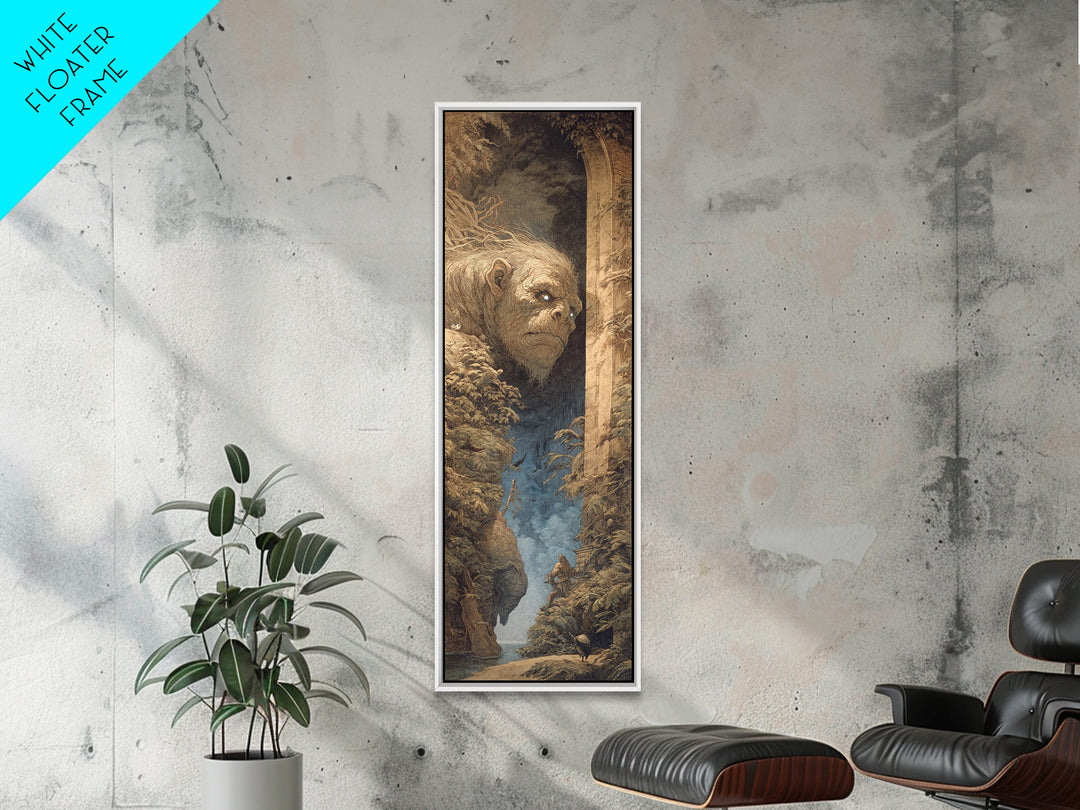 The Bridge Troll At Midnight, Gothic Engraving Art, Tall Narrow Wall Art, Gothic Horror Wall Art, Framed Canvas Print, Halloween Decor