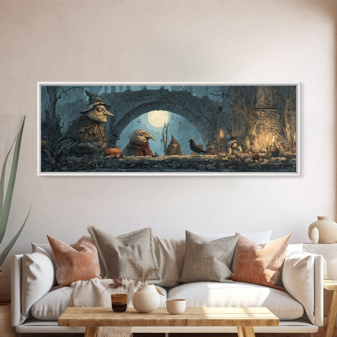 The Bridge Troll At Midnight, Medieval Grotesque Art, Extra Wide Wall Art, Gothic Horror Wall Art, Canvas Print, Halloween Wall Art