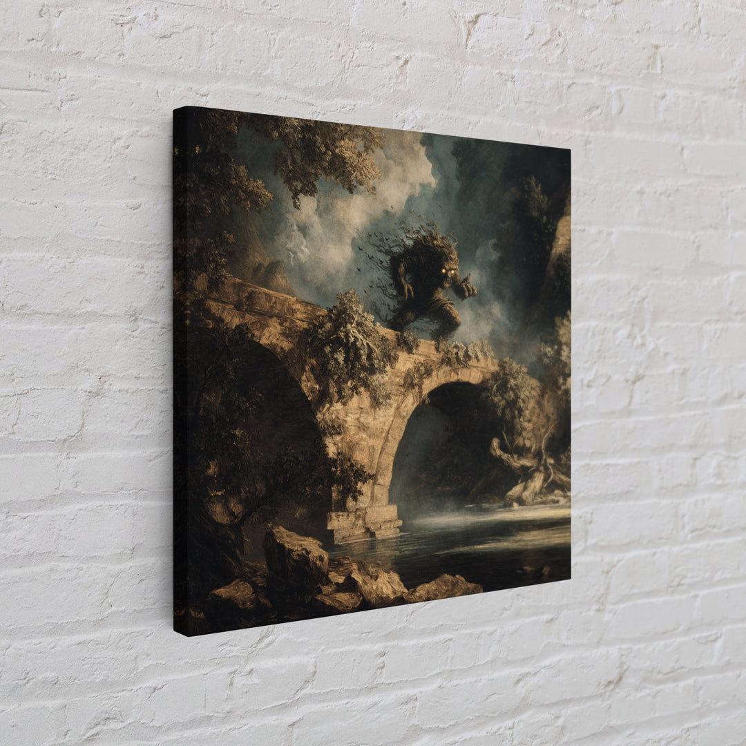 The Bridge Troll At Midnight, Baroque Witchcraft Art, Square Wall Art, Macabre Wall Art, Framed Canvas Print, Halloween Wall Art