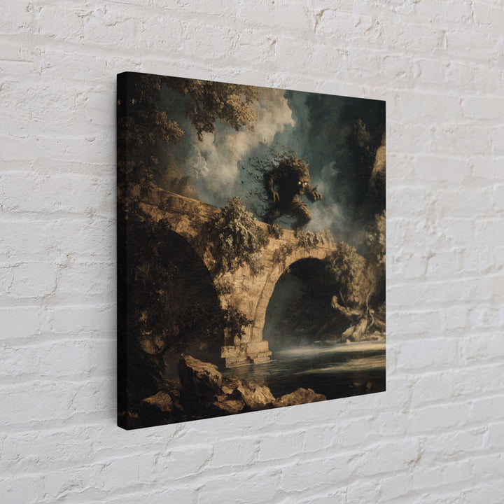 The Bridge Troll At Midnight, Baroque Witchcraft Art, Square Wall Art, Macabre Wall Art, Framed Canvas Print, Halloween Wall Art