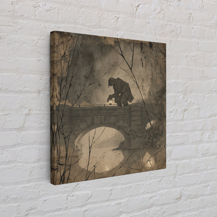 The Bridge Troll At Midnight, Decadent Gothic Art, Square Wall Art, Gothic Horror Wall Art, Canvas Print, Halloween Wall Art