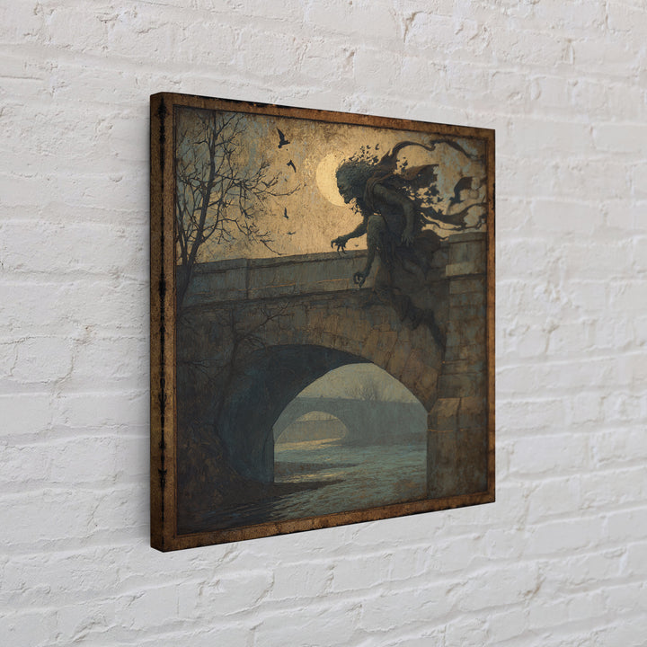 The Bridge Troll At Midnight, Dark Symbolist Art, Square Wall Art, Dark Fantasy Wall Art, Framed Canvas Print, Halloween Wall Art
